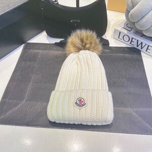 Moncler NWT Burgundy 100% Cashmere Beanie Silver Logo Metal Moncler Cashmere and wool knit beanie | The Fashion Square main image 4